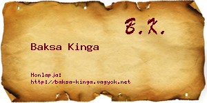 Baksa Kinga névjegykártya